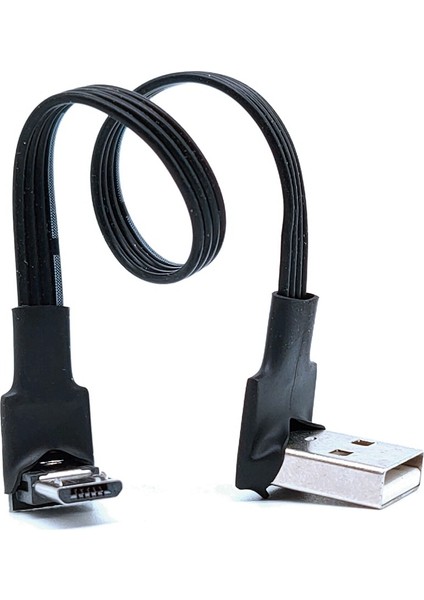 AMUP-V8RI 0.3 M Süper Düz Esnek Yukarı Aşağı Sol Sağ Açılı 90 Derece USB Mikro USB Erkek USB Erkek Veri Şarj Bağlantı Kablosu (Yurt Dışından)