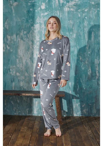 Farya Home Luxury Velvet Fransız Kadife Desenli Paça Manşetli Pijama Takımı