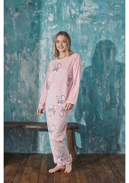 Farya Home Luxury Velvet Fransız Kadife Desenli Paça Manşetli Pijama Takımı