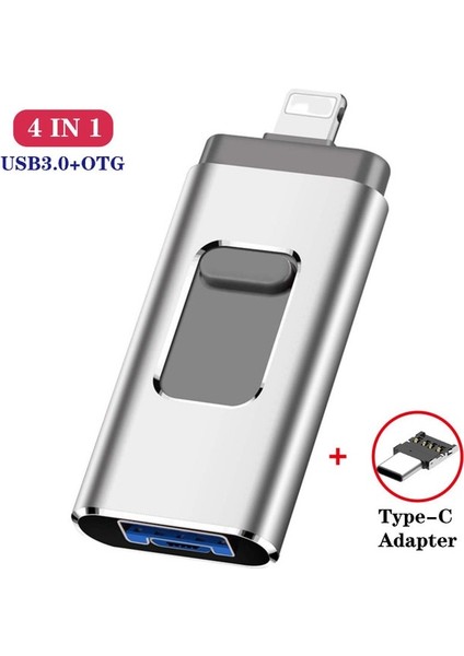 Gümüş Gönderme Tip C 512 GB Otg USB Flash Sürücü iPhone 256G 512G 128G USB 3.0 Memory Stick Harici Depolama Ios/android/tip C/windows Aygıtı 4'ü 1 Arada (Yurt Dışından)