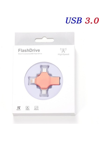 Kutu ile Gül Altın 16GB Jaster USB 3.0 Flash Sürücü Iphone ipad Android Için Kalem Sürücü 4'ü 1 Arada Bellek Çubuğu Tip-C Pendrive Otg 16GB 32GB 64GB 128GB 256GB (Yurt Dışından)