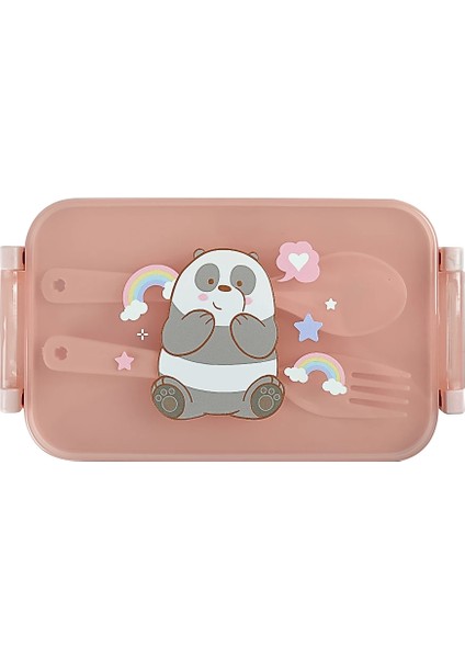We Bare Bears Lisanslı Çatal Kaşıklı Yemek Kabı (470ML) - Panda