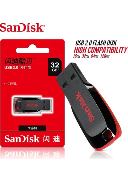 128 GB 100% Orijinal Sandisk Cruzer Blade CZ50 USB Flash Sürücü 128 GB 64 GB 32 GB 16 GB Kalem Sürücü USB 2.0 Desteği Resmi Doğrulama (Yurt Dışından)