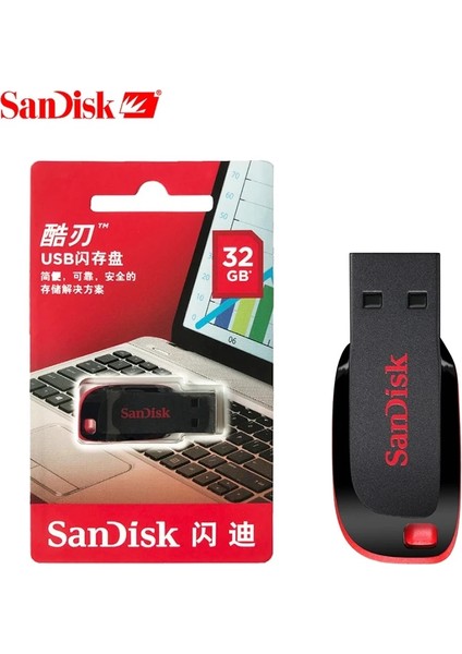 Siyah 32GB Sandisk CZ50 USB Flash Sürücü 32GB Mini USB Flash Sürücü USB Sopa 4gb 8gb 16GB USB Bellek Çubuğu 64GB Flash Disk 128GB Hediye ile (Yurt Dışından)