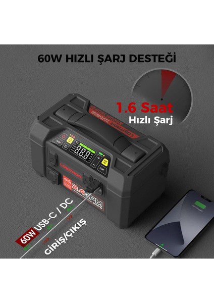 AW401 12V 2500AMP Li-Polimer Akıllı Akü Takviye + Pompa + Basınçlı Yıkama + Powerbank + LED Lamba