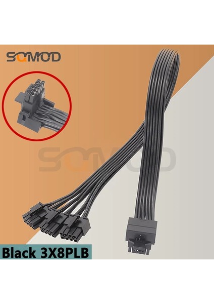 Siyah 2X8PM 40CM Yeni 2 * Cpu 8-Pin'den 16 Pin'e 3* Cpu 8-Pin Erkek Pcı-E 5.0 12VHPWR Rtx 4090 Corsair Psu 16AWG 600W Adaptör Kablosu (Yurt Dışından)