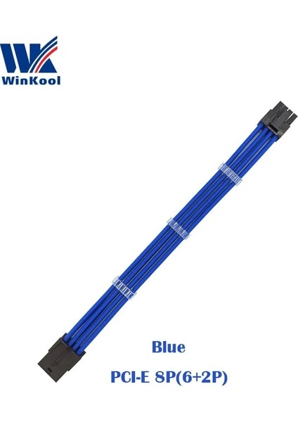 Mavi 200MM Winkool Pcı-E 8pın 18AWG Saf Renk Erkek - Dişi Kol Uzatma Güç Kablosu Dahili Kablo Taraklar Çok Renk Seçenekleri (Yurt Dışından)
