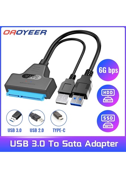 22 cm USB 2.0 Yeni USB Sata 3 Kablo Sata USB 3.0 Adaptörü 6 Gbps'ye Kadar Destek 2.5 Inç Harici SSD HDD Sabit Sürücü 22 Pin Sata Iıı A25 2.0 (Yurt Dışından)