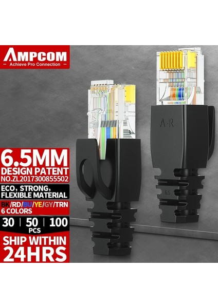 6.5mm Şeffaf 30 Adet Ampcom RJ45 Ethernet Ağ Kablosu Gerginlik Giderici Botlar Kablo Konektörü Fiş Kapakları Cat8 Cat7 CAT6A Cat6 CAT5E Cat5 (Yurt Dışından)