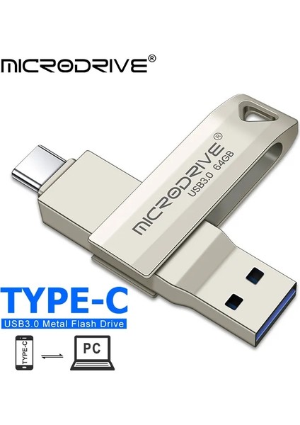 Gümüş 128GB C Tipi USB Flash Sürücü Otg 2 In 1 USB Stick 3.0 128GB Kalem Sürücü 64GB 256GB 512GB Pendrive Bellek Diski (Yurt Dışından)