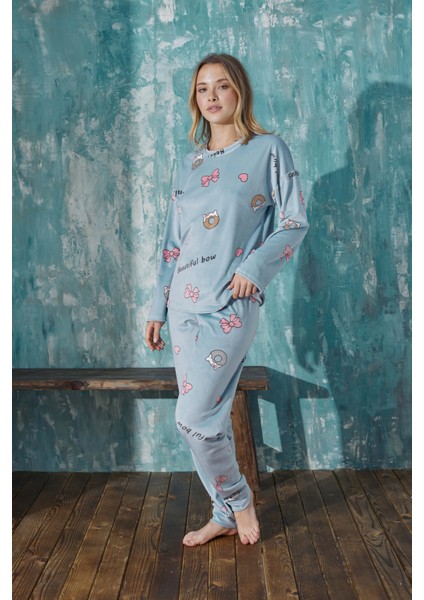 Farya Home Luxury Velvet Fransız Kadife Desenli Paça Manşetli Pijama Takımı