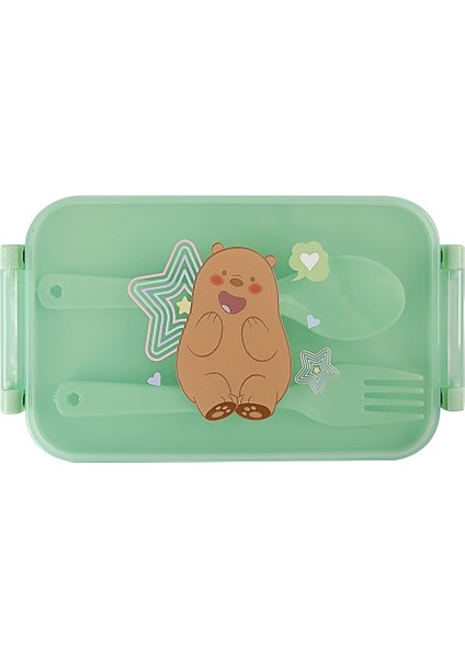 We Bare Bears Lisanslı Çatal Kaşıklı Yemek Kabı (470ML) - Boz Ayı