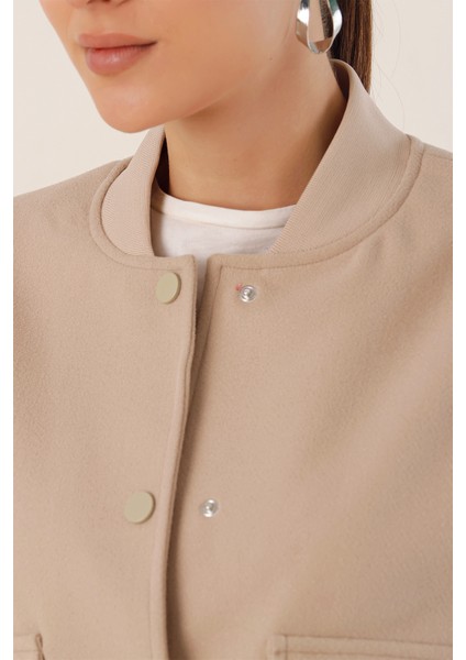 0688 Çift Cepli Crop Ceket - Bej indirimleri