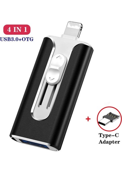 Siyah Gönderme Tip C 256 GB 4 In 1 Metal USB Flashdrive 128 GB Otg Sürücü 32 GB 64 GB USB 3.0 Flash Disk iPhone 11 Pro/xr/xs Max USB Bellek Çubuğu 256 GB 512G (Yurt Dışından)