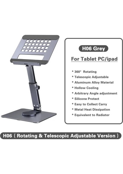 H06-GRI (Döndürme) Dizüstü Bilgisayar Sehpası Dizüstü Tutucu Braketi Katlanabilir Alüminyum Alaşımlı Yükseklik Artırma Soğutma Dizüstü Bilgisayar Tutucu Braketi (Yurt Dışından)