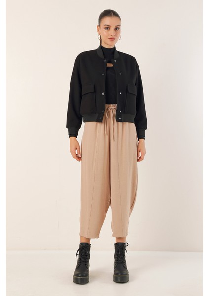 0688 Çift Cepli Crop Ceket - Siyah