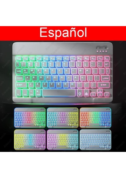 Ispanyolca Beyaz iPad Klavye Arkadan Aydınlatmalı Kablosuz Klavye Bluetooth Uyumlu Samsung Xiaomi Huawei Apple Telefon Dizüstü Tablet Klavye (Yurt Dışından)