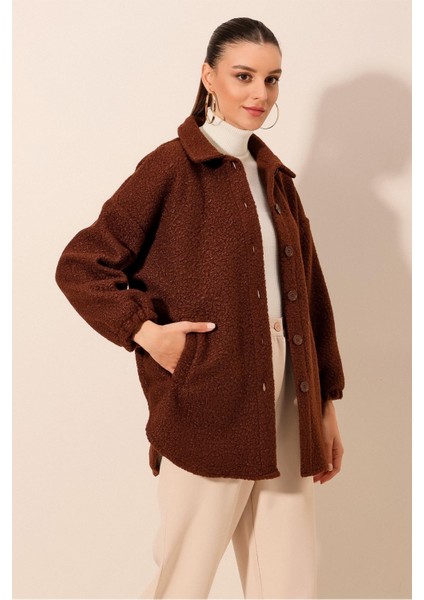 0675 Yün Karışımlı Buklet Ceket - Kahverengi