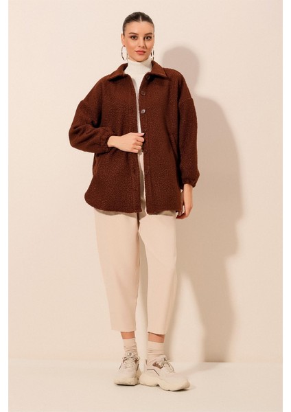 0675 Yün Karışımlı Buklet Ceket - Kahverengi fiyatları
