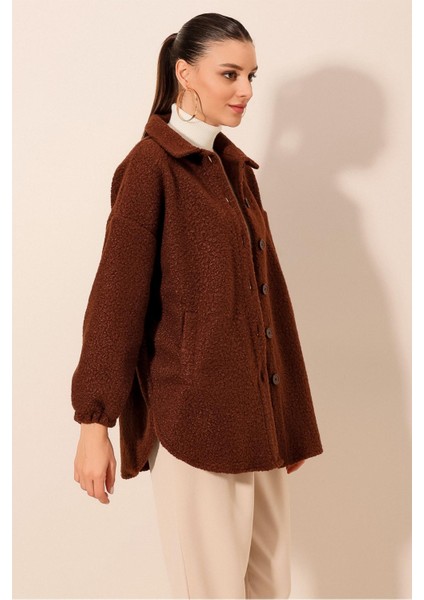 0675 Yün Karışımlı Buklet Ceket - Kahverengi modelleri