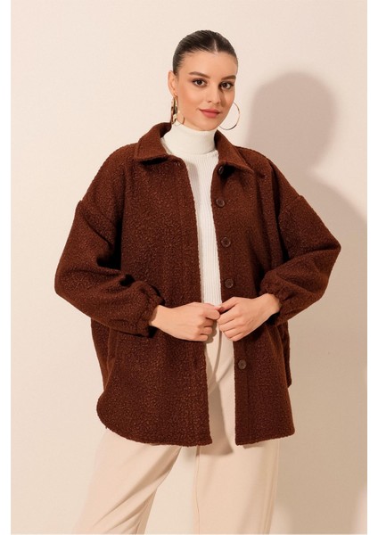 0675 Yün Karışımlı Buklet Ceket - Kahverengi fırsatları