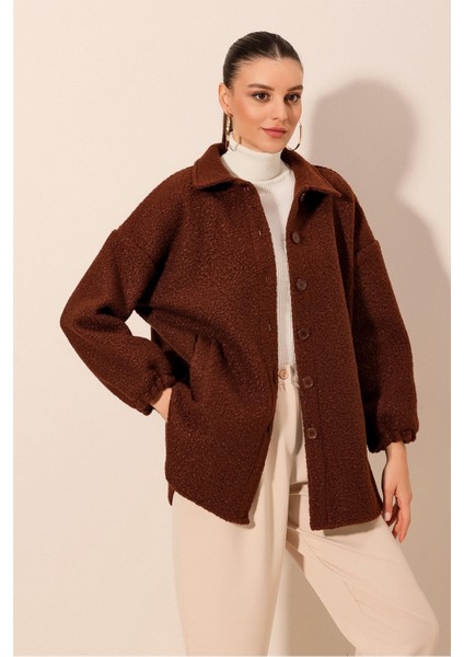 0675 Yün Karışımlı Buklet Ceket - Kahverengi indirimleri