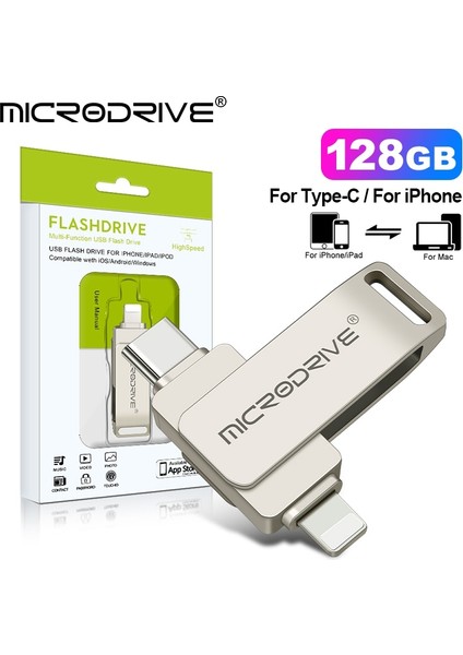 Gümüş 64GB Type-C iPhone 2'si 1 Arada 64GB 128GB Arayüz Pendrive Için iPhone / iPad / Huawei Için iPhone Flash Sürücüsü (Yurt Dışından)