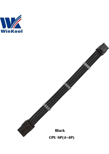 Siyah 400MM Winkool Atx Eps Cpu 8pın Dişi - Erkek 4 + 4pin 18AWG Psu Kollu Uzatma Güç Kablosu / Beyaz Siyah Kılıflı Kablo (Yurt Dışından)