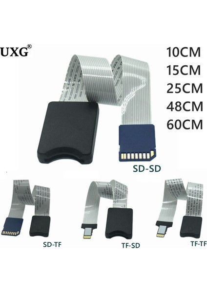 Sd-Tf 25CM 10CM 25CM 48CM 60CM Sd Kart Dişi Tf Mikro Sd Erkek Sd'den Sd'ye Tf Tf'ye Esnek Kart Uzatma Kablosu Genişletici Adaptör Okuyucu (Yurt Dışından)