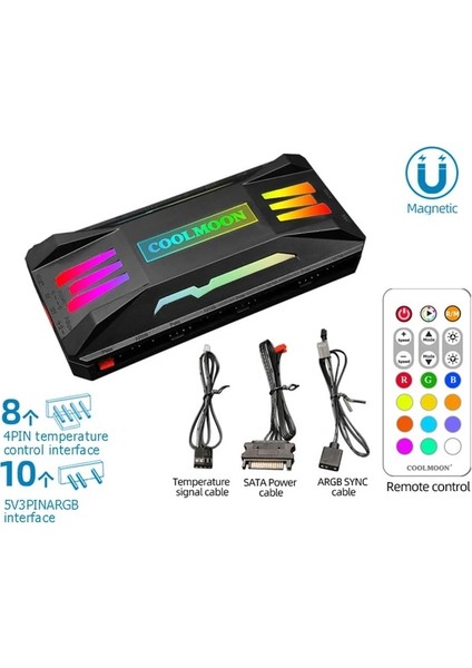 Siyah Rgb Denetleyici 4pin Pwm 5 V 3pin Argb Soğutma Fanı Akıllı Akıllı Uzaktan Kumanda Asus/msı/gigabyte/asrock Kasa Şasi (Yurt Dışından)