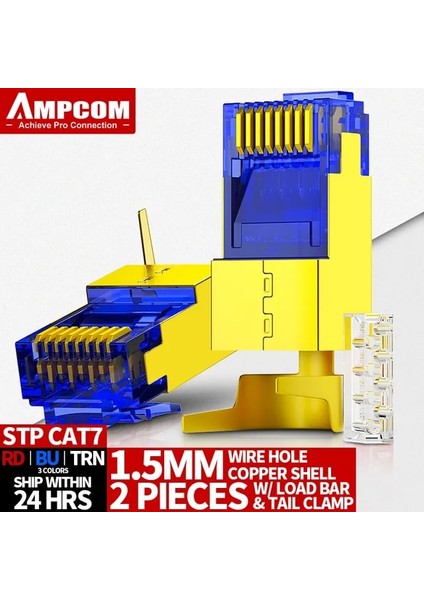 Cat7 Normal Mavi 10 Adet Ampcom Cat7 RJ45 Konektörü, CAT6A Rj 45 Ethernet Fişi ile Cat 7 Katı Veya Örgülü Ağ Kablosu Için 1,5 mm Yük Çubuğu ile Geçin (Yurt Dışından)