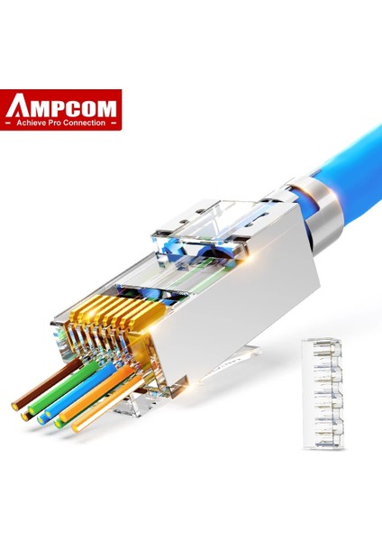 Cat7 Normal Mavi 10 Adet Ampcom Cat7 RJ45 Konektörü, CAT6A Rj 45 Ethernet Fişi ile Cat 7 Katı Veya Örgülü Ağ Kablosu Için 1,5 mm Yük Çubuğu ile Geçin (Yurt Dışından) fiyatları
