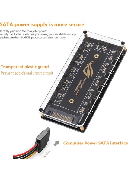 Sata Rgb Fan Hub Argb Kablo Ayırıcı Hub Adaptörü Bilgisayar Masaüstü Bilgisayar Aksesuarları 10-In-1 Asus/msı/gıgabyte/asrock Anakartlar Için (Yurt Dışından)