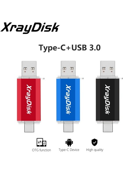 Siyah 32GB Xraydisk USB C Tipi C Flash Sürücü 32GB 64GB 128GB 256GB 2 In 1 Otg USB 3.0 Harici Depolama Verileri ile Thumb Sürücü Memory Stick (Yurt Dışından)