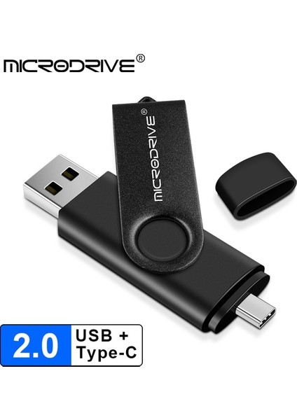 Siyah 128GB Tip-C Otg USB 2.0 Flash Sürücü 64GB 32GB Kalem Sürücü Akıllı Telefon Belleği Mini USB Çubuk Tip - C Çift Çift Fiş (Yurt Dışından)