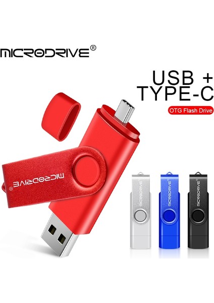 Siyah 128GB Tip-C Otg USB 2.0 Flash Sürücü 64GB 32GB Kalem Sürücü Akıllı Telefon Belleği Mini USB Çubuk Tip - C Çift Çift Fiş (Yurt Dışından)