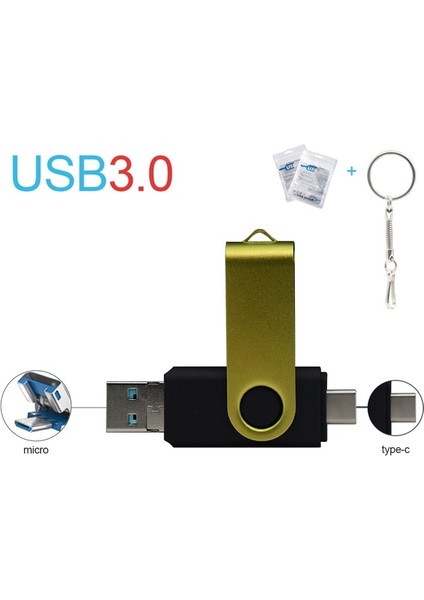 Sarı Usb3.0 64 GB 3 In 1 Otg USB Flash Sürücü Usb3.0 Tip-C Mikro USB Pendrive 512G 256G Bellek USB Sopa Kalem Sürücü 32 GB 64 GB 128 GB U Disk (Yurt Dışından)