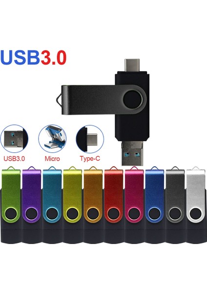 Sarı Usb3.0 64 GB 3 In 1 Otg USB Flash Sürücü Usb3.0 Tip-C Mikro USB Pendrive 512G 256G Bellek USB Sopa Kalem Sürücü 32 GB 64 GB 128 GB U Disk (Yurt Dışından)
