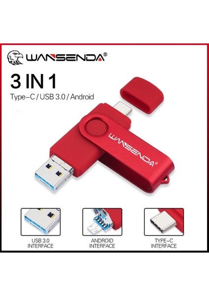 Siyah 32GB Wansenda USB Tip C USB 3.0 Flash Sürücü Kalem Sürücü 512GB 256GB 128GB 64GB 32GB Yüksek Hızlı Pendrive USB C Microusb Bellek Çubuğu (Yurt Dışından) modelleri
