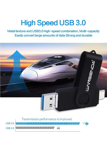 Siyah 32GB Wansenda USB Tip C USB 3.0 Flash Sürücü Kalem Sürücü 512GB 256GB 128GB 64GB 32GB Yüksek Hızlı Pendrive USB C Microusb Bellek Çubuğu (Yurt Dışından) indirimleri