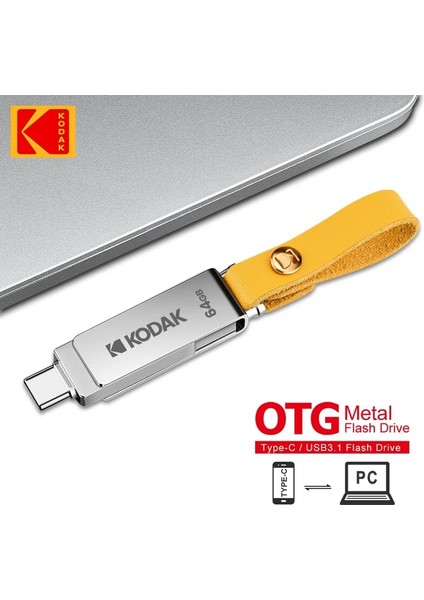 64 GB Kodak K243C USB Flash Sürücü Otg 256 GB 32 GB 64 GB 128 GB USB 3.1 Tip C Kalem Sürücü Yüksek Hızlı Pendrives Telefon Için Kordon ile (Yurt Dışından)