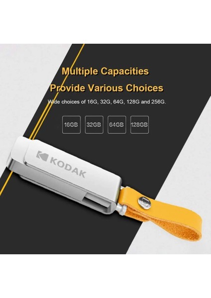 Adaptör iPhone 64GB Orijinal Kodak K133 U Disk Usb3.0 32GB 64GB Metal Flash Sürücü Araba USB 128GB 256GB 512GB Hız 120 Mb/s Deri Kordon (Yurt Dışından)