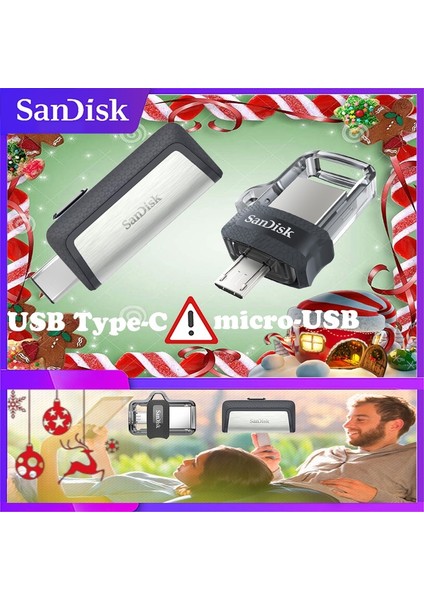 USB Type-C 32GB Sandisk Otg USB Flash Sürücü 32GB 16GB USB 3.0 Çift Mini Kalem Sürücüler 128GB 64GB Pc ve Android Telefonlar Için Pendrive'lar Nakliye Için (Yurt Dışından) fiyatları