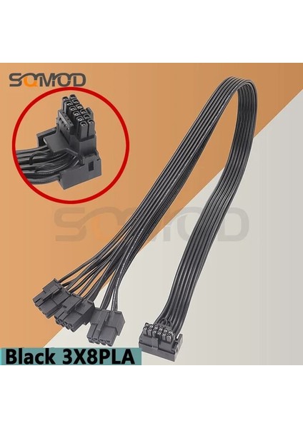 Siyah 3X8PLA 50 cm Modüler Kablo 2 * Gpu 8 Pin'den 16 Pin'e 3* Gpu 8 Pin Erkek Pcı-E 5.0 12VHPWR Rtx 4090, Mevsimsel Psu 16AWG 600 W Adaptör Kablosu Için (Yurt Dışından)