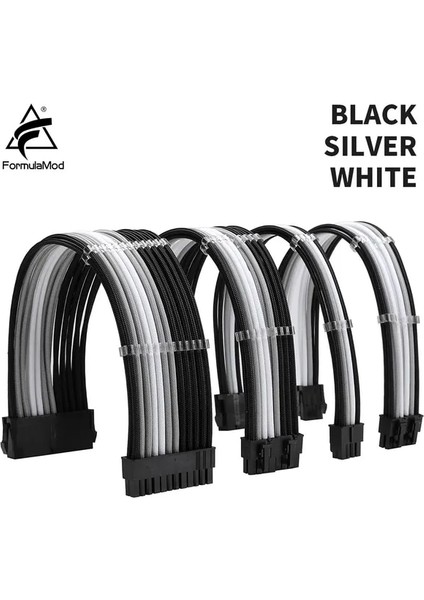 Bk-Sl-Wt Kiti E Formulamod Nck3 Serisi Psu Uzatma Kablosu Kiti, Düz Renk Kablo Karışımı Kombinasyonu 300MM ATX24PIN PCI-E8PIN CPU8PIN Taraklı (Yurt Dışından)