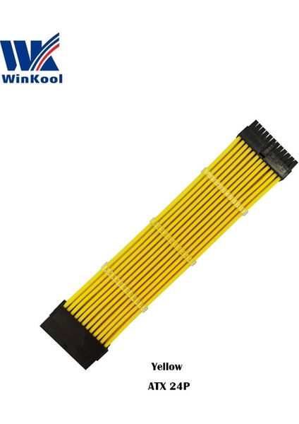 Sarı 400MM Winkool Atx MB 24PIN Dişi - Erkek 24P 18AWG Kollu Psu Uzatma Güç Kablosu / Siyah Beyaz Mavi Kırmızı Kılıflı Kablo (Yurt Dışından)