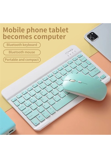 Beyaz ve Fare iPad Için Klavye ve Fare Kombinasyonu Kablosuz Bluetooth Klavye Teclado Için iPad Xiaomi Samsung Huawei Tablet Android Ios Windows (Yurt Dışından)