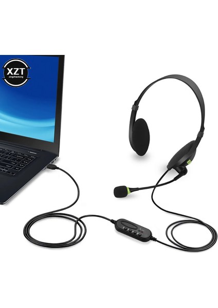 Usb-Siyah Evrensel 3,5 mm USB Kulaklık Gürültü Önleyici Kablolu Kulaklıklar Pc / Dizüstü Bilgisayar / Bilgisayar Için Mikrofonlu (Yurt Dışından)