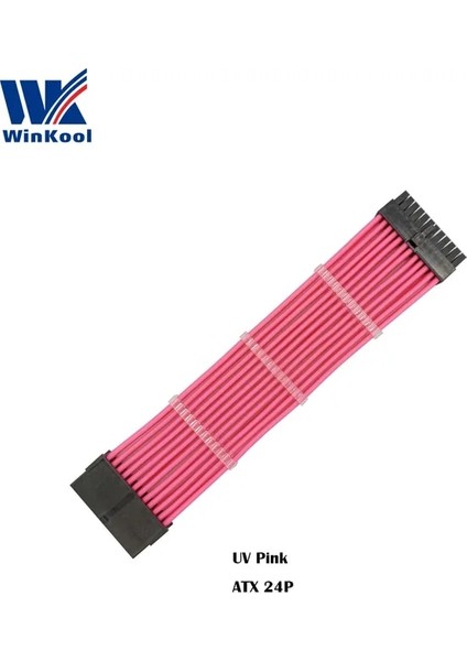 Uv Pembe 400MM Winkool Atx MB 24PIN Dişi - Erkek 24P 18AWG Kollu Psu Uzatma Güç Kablosu / Siyah Beyaz Mavi Kırmızı Kılıflı Kablo (Yurt Dışından)