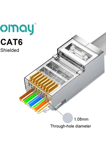 Cat6 Korumalı 10 Adet Omay Cat6/7 Cat5 Geçiş RJ45 Modüler Fiş Ağ Konnektörleri Utp 3/50μ Altın Kaplama 8P8C Ethernet Kablosu Için Sıkma Ucu (Yurt Dışından)